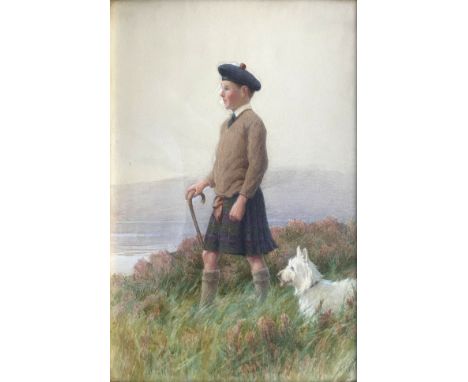 Charles Edward Stewart (Scottish, 1866-1942), Highland Boy, portrait of a boy wearing a tam-o'- shanter and kilt with a terri