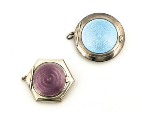 Two George V silver and enamelled pendant compacts, Crisford an Norris, Birmingham 1920 and Deakin and Francis, Birmingham 19