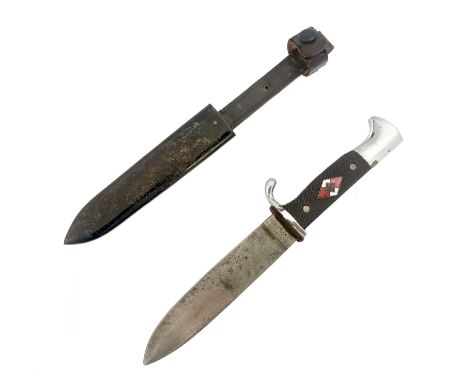 German Third Reich Hitler Youth dagger, housed in black painted scabbard with black leather belt loop fitting, nickel plated 