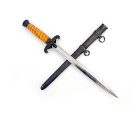 World War Two German Army (Wehrmacht) Officer's dress dagger, housed in hammered scabbard, eagle cross guard and orange cellu