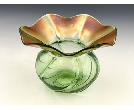 Thomas Webb (attributed), an Arts and Crafts part iridescent Green Iris glass vase, circa 1890, optic ribbed spherical form w