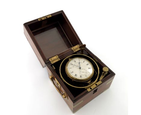 Parkinson &amp; Frodsham, London, a marine chronometer, 19th Century, 7.5cm circular silvered dial with Roman numerals, subsi