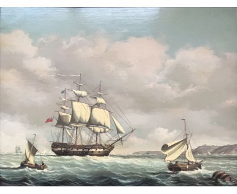 Salvatore Colacicco (Italian, 1935), marine scenes with Man-of-war, a pair, signed l.l, , oil on panel, 62 by 80cm, gilt fram