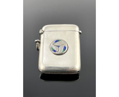 Archibald Knox for Liberty and Co., an Arts and Crafts silver and enamelled vesta case, William Hair Haseler, Birmingham 1905