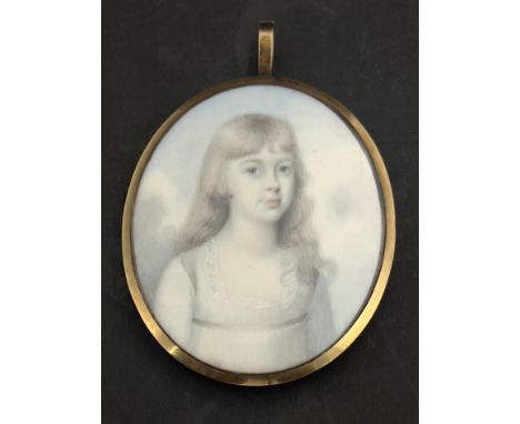 A portrait miniature on ivory, Bessie Wainman, Mrs Field, sister of Mrs Walker Skirrow, circa 1810, oval, with hair locket ve