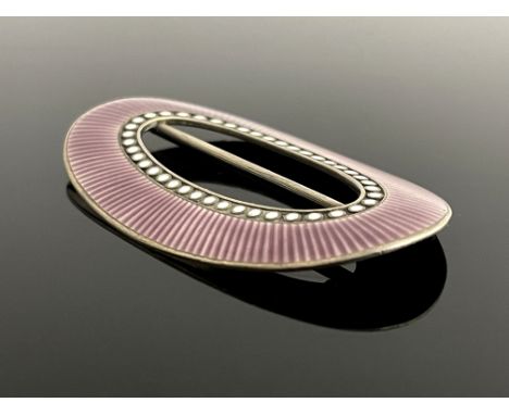 A Norwegian silver and enamelled buckle,  Marius Hammer, oval form purple guilloche enamel with border with white beaded band