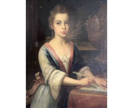 British School, early 18th Century, portrait of a Mary Bolle, aged 14, inscribed Mary Bolle Aetis 14 c.l., half length in a b