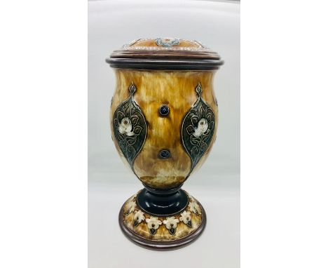 A Royal Doulton stoneware Oil Lamp base, possibly by Florrie Jones, as it has the initials FJ.
