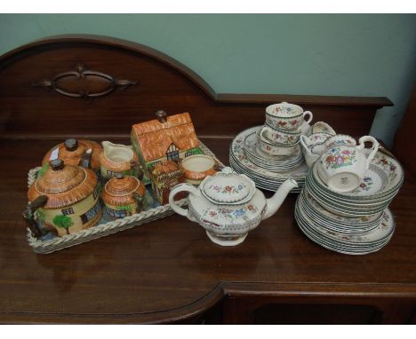 Tray containing Beswick cottage ware (7 pieces), another of 33 piece Spode 'Chinese Rose', 6 place setting tea and dinner ser