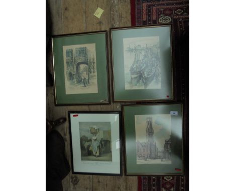Framed coloured print of the City of Bruges and a framed 'Cry's of London' print