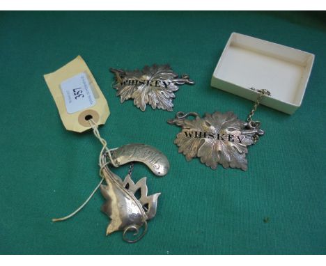 2 Leaf shaped whiskey spirit ladles, silver fish broach, further whisky spirit ladle (Birmingham 1927)