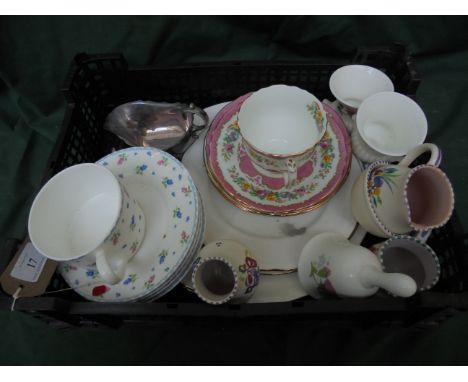 Magpie lot incl. plated cream jug, 4 pieces of Poole Pottery, pink ground Crown Staffordshire trio etc.