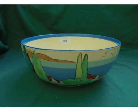 Rare Clarice Cliff  'Clovelly' bowl c. 1934 painted rare seascape (21cm diam), small hairline crack