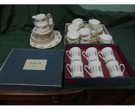 White ground Royal Staffordshire bone china 6 place setting tea service, decorated maroon and gilt sprays (21 pieces) togethe