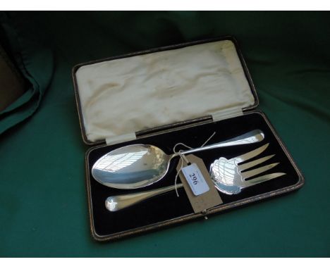 Pair of plated fork and serving spoon each in black presentation case