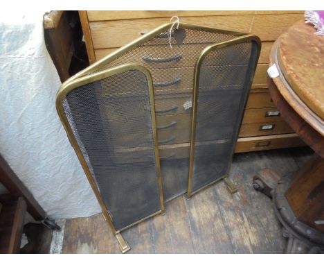 3 panel wire mesh and brass fireguard on stand