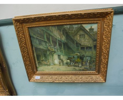 Giclle glazed print of The Shambles at York signed F.M. Bennett in ornate gilt frame