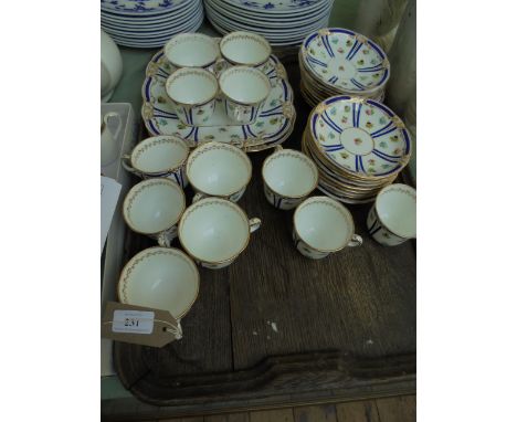 Late 19th century part bone china tea service incl. 2 cake plates, 12 cups, the white ground cups and saucers decorated gilt 
