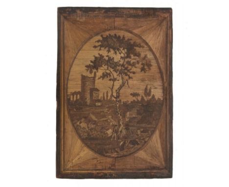 A NAPOLEONIC PRISONER OF WAR STRAW WORK LANDSCAPE PICTURE, EARLY 19TH C 17.5 x 11.5cm ++In good condition with a few minor fa