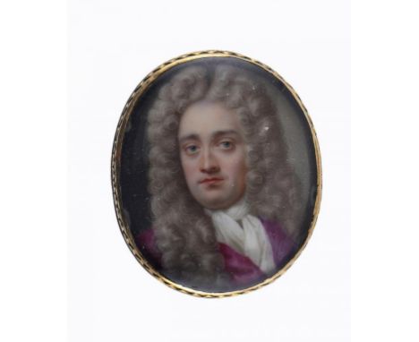CHRISTIAN FRIEDRICH ZINCKE (1683/4-1767) ISAAC BORROW OF DERBY  enamel, 33 x 27mm, giltmetal frame, the reverse engraved with
