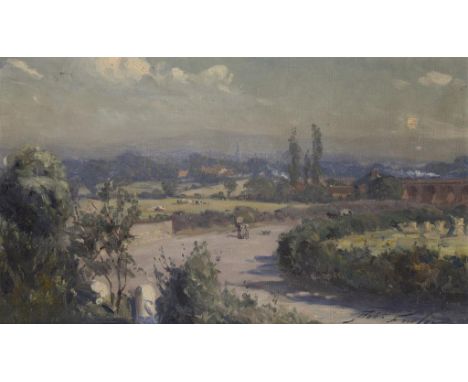 ROBERT FOWLER, RI (1853-1926) THE VIADUCT  signed, oil on canvas, 29 x 49cm ++Small puncture upper right, unlined on the orig