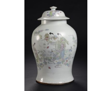 A CHINESE PORCELAIN FAMILLE ROSE JAR AND COVER, 19TH/20TH C  43cm h, square mark ++Fritting on knop and light wear