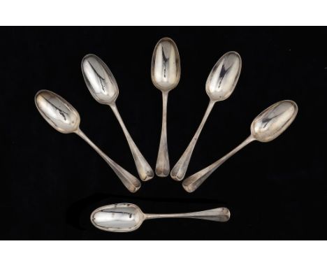 A SET OF SIX GEORGE I SILVER TABLESPOONS  Hanoverian pattern with Rat Tail, crested, by Edward Jennings, London 1719, 13ozs  