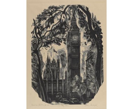 †JOHN FARLEIGH, CBE, RE (1900-1965) BIG BEN; WESTMINSTER ABBEY    two, wood engravings, both signed by the artist in pencil, 