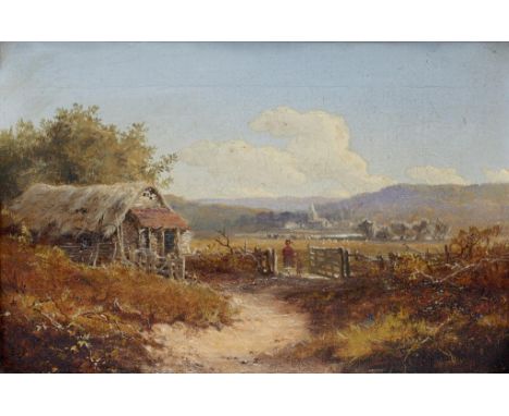 EDWARD JOHN NIEMANN (1813-1876) LANDSCAPE WITH A WOMAN AND CHILD AT A GATE oil on canvas, 19.5 x 29.5cm ++unsigned but confid