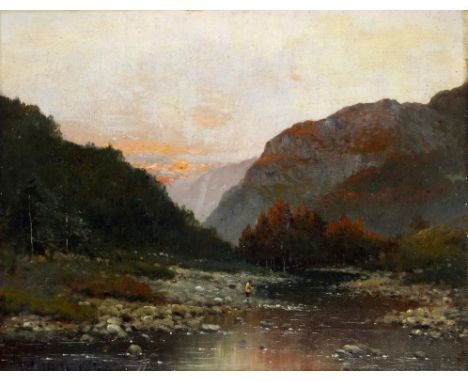 †ALFRED FONTVILLE  DE BREANSKI  (1877-1957) THE PASS OF ABERGLASLYN NORTH WALES  signed, inscribed verso, oil on canvas, 35 x