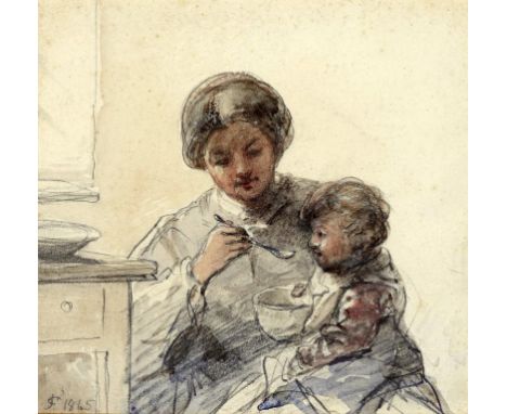 JAMES CASSIE, RSA, RSW (1819-1879) THE MORNING MEAL  signed with initials and dated 1865, watercolour, 17 x 18cm ++An attract