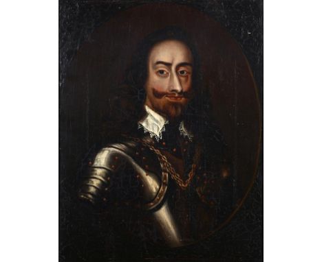 AFTER SIR ANTHONY VAN DYCK PORTRAIT OF KING CHARLES I  feigned oval, oil on canvas, 39.5 x 30.5cm and a portrait of King Henr