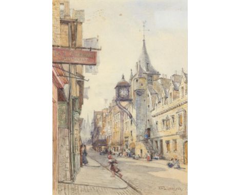 JOHN FULLEYLOVE, RI (1847-1908) THE CANONGATE TOLBOOTH EDINBURGH LOOKING WEST  signed, watercolour, 25.5 x 17.5cm Provenance: