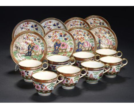 EIGHT WORCESTER JAPAN PATTERN TEACUPS AND SAUCERS, THE PAIR FLIGHT & BARR, C1800-04, THE OTHERS BARR, FLIGHT & BARR, C1805-10