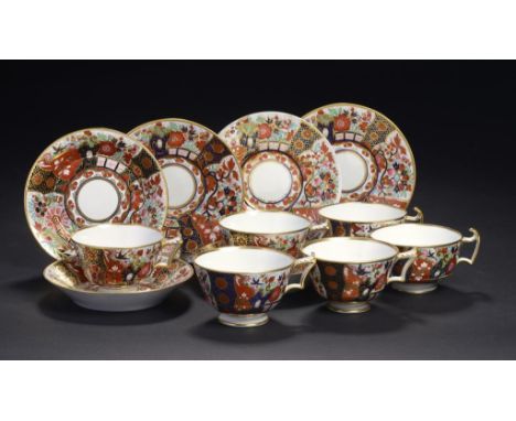 SIX WORCESTER JAPAN PATTERN TEACUPS AND SAUCERS, THE PAIR BARR FLIGHT & BARR, C1805-10, FOUR FLIGHT, BARR & BARR, C1815-20 sa