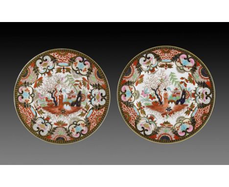 A PAIR OF FLIGHT, BARR & BARR JAPAN PATTERN PLATES, C1820  21cm diam, impressed and printed marks ++One plate in very fine co