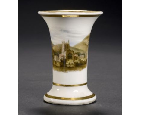 A CHAMBERLAIN WORCESTER MATCH POT, C1815-20  printed and painted   with a view of Malvern, 9cm h, printed mark and title  ++I