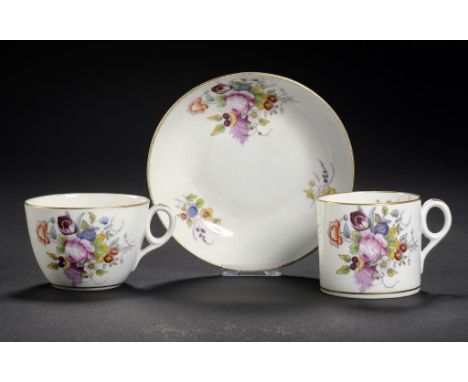 A NEW HALL TRIO, EARLY 19TH C  bat printed and painted with pattern 1397, saucer 14cm diam, printed mark ++Cup and can in fin