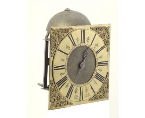 A HOOK-AND-SPIKE WALL CLOCK WITH BRASS 10 INCH DIAL, THO BOLTON, 18TH C the dial with matted centre and single pierced hand, 