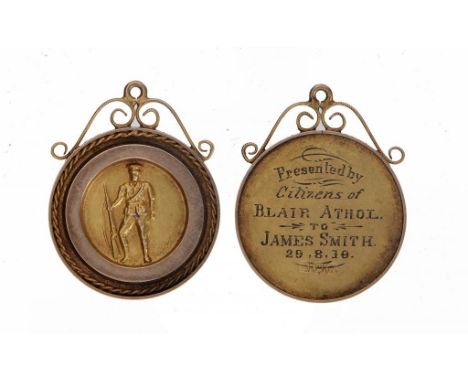 A RARE AUSTRALIAN GOLD TRIBUTE MEDAL  obverse soldier, reverse engraved Presented by Citizens of BLAIR ATHOL to James Smith 2