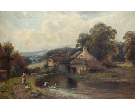 C CLAYTON (FL C1900) THE OLD MILL AT HOLMWOOD SURREY   signed, signed again and inscribed on the stretcher, oil on canvas, 50