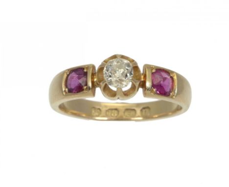 VICTORIAN RUBY AND DIAMOND RING   in 18ct gold, Birmingham 1887, 3.6g, size L ++In fine condition with extremely fine light s