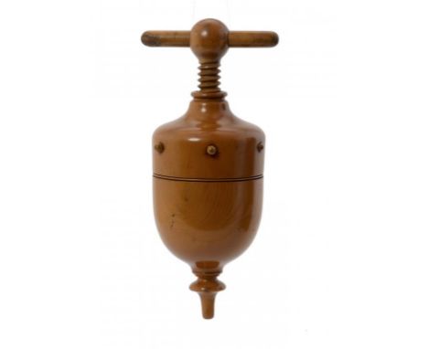 KITCHENALIA.  A VICTORIAN TURNED BOXWOOD  LEMON SQUEEZER, 19TH C  19cm h ++One end of the rod handle slightly damaged