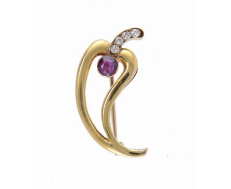 A RUSSIAN RUBY, DIAMOND AND GOLD PEAR SHAPED BROOCH, C1910 56 and indistinct Cyrillic maker's mark, 33mm, 8g ++In fine condit