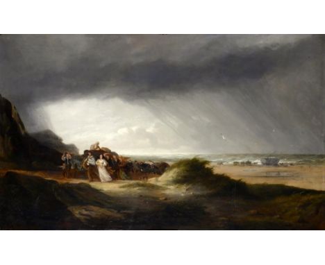 ALFRED PRIEST (1810-1850)  RETURN FROM THE BEACH   oil on canvas, 85 x 126cm; sold with the artist's pencil sketch for the sa