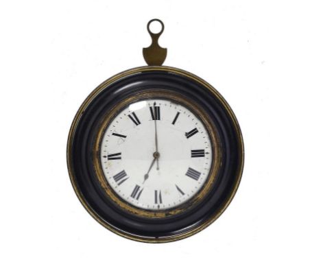 A REGENCY BRASS MOUNTED AND EBONISED SEDAN CLOCK, C1820  with enamel dial, associated fusee watch movement engraved on the ba