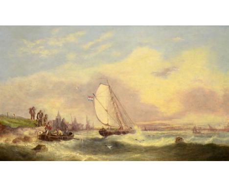 MARINE SCHOOL, 19TH CENTURY DUTCH COASTAL SCENE; A MAN O'WAR AND DUTCH BARGE AT DAWN two, one signed indistinctly, oil on pan