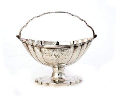 A GEORGE III SILVER SUGAR BASKET  with swing handle, crested, 13cm h, by Solomon Hougham, London 1795, 4ozs 15dwts ++An unusu