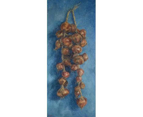 †BRIAN THEODORE NORTON BENNETT, PPROI (1927-) A STRING OF ONIONS  signed with initials and dated '61, oil on hardboard, 113 x