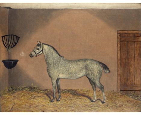 ENGLISH NAIVE ARTIST, 1839 A DAPPLED PONY IN A STABLE indistinctly signed... Shaw and dated, oil on canvas, 39 x 49.5cm  ++A 